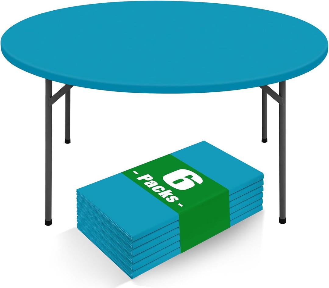 Moosfor Round Spandex Tablecloth 6 Pack, Elastic Fitted Waterproof Tablecloths for 36"-44" Tables, Stretch Washable Picnic Table Cover for Camping, Dining, Indoor and Outdoor, Turquoise