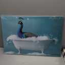 PBXBJY Animal Bathroom Wall Art Peacock in the Bathtub Canvas Pictures Funny Animals Painting Print Modern Toilet Decor Frame (16.00" x 24.00")