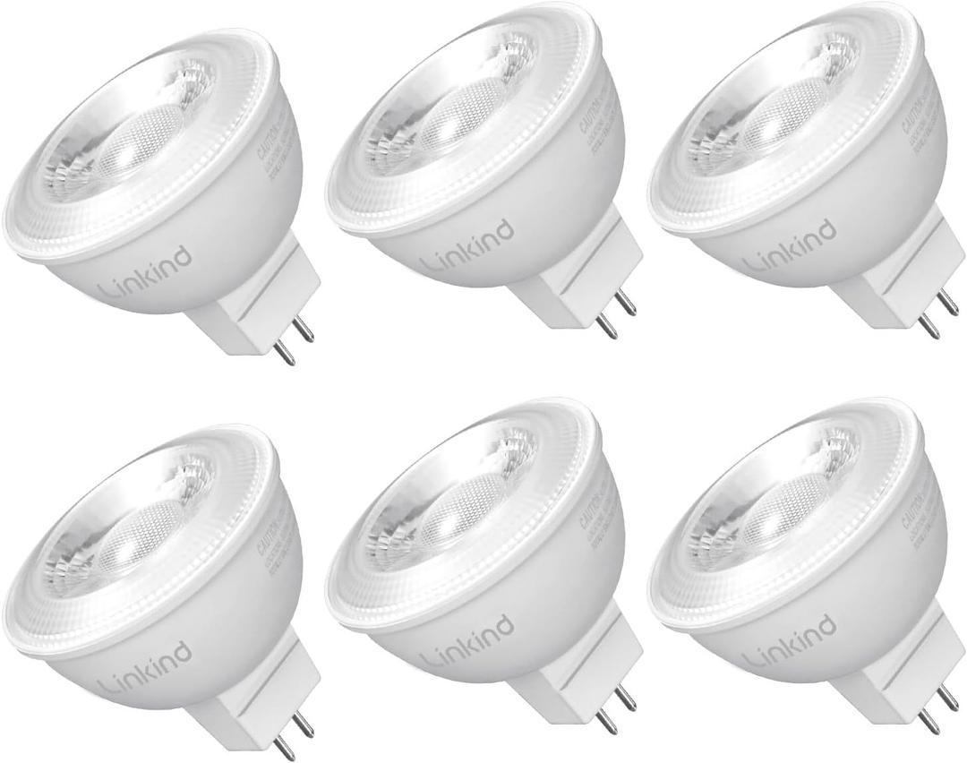 Linkind MR16 LED Bulb Dimmable, GU5.3 Bi-Pin Base LED Light Bulbs, 6.5W (70W Equivalent) 3000K Soft White 640lm MR16 LED Spot Lights, Recessed, Tracking Lights, 12V Low Voltage, 6 Packs