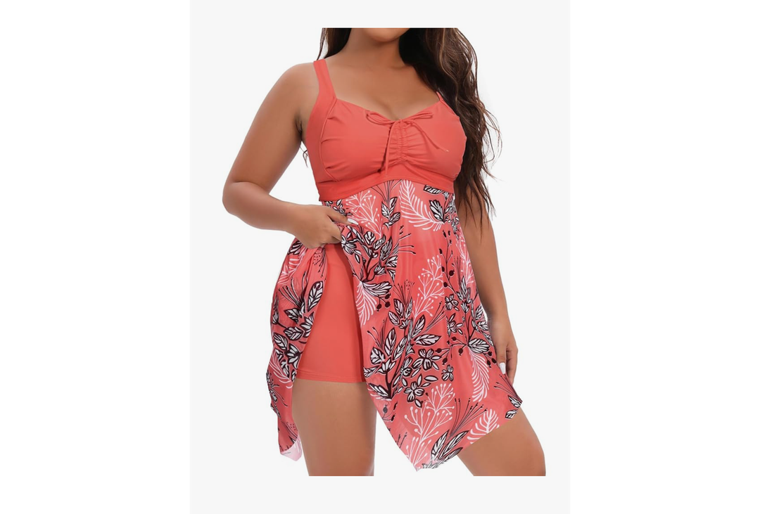 Daci Plus Size Two Piece Swim Dress with Shorts for Women Mesh Swimsuits Flowy Bathing Suits,26W