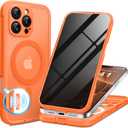 BERFY for iPhone 16 Pro Max Case, Compatible with MagSafe, Built-in Privacy Screen Protector and Camera Protection, Anti-Spy Full Body Shockproof Phone Case for 16 Pro Max 6.9", Matte Orange