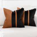Set of 2 Black and Brown Decorative Throw Pillow Covers 20x20 Inch Faux Leather and Velvet Patchwork Pillow Cover,Modern Farmhouse Accent Pillow Case for Living Room Couch Bed Boho Home Decor