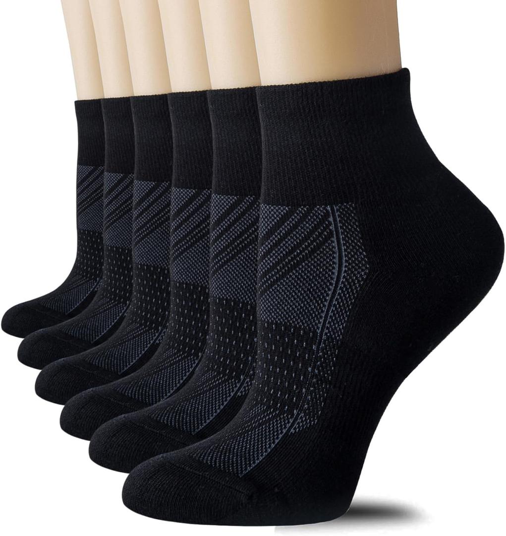 CS CELERSPORT 6 Pairs Women's Running Ankle Socks Athletic Sport Socks Cushioned, Black (Medium)