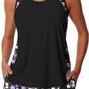Summer Mae Blouson Tankini Swimsuits for Women 2026 Tummy Control Two Piece Bathing Suits with Sporty Pockets Swim Shorts (Black, M)
