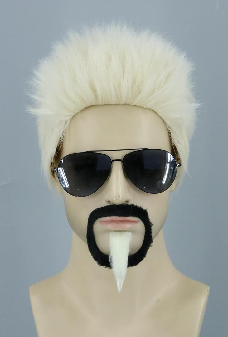 Topcosplay Celebrity Chef Wig and Goatee Men Wigs Blonde Funny Male Hair for Halloween Party Costume