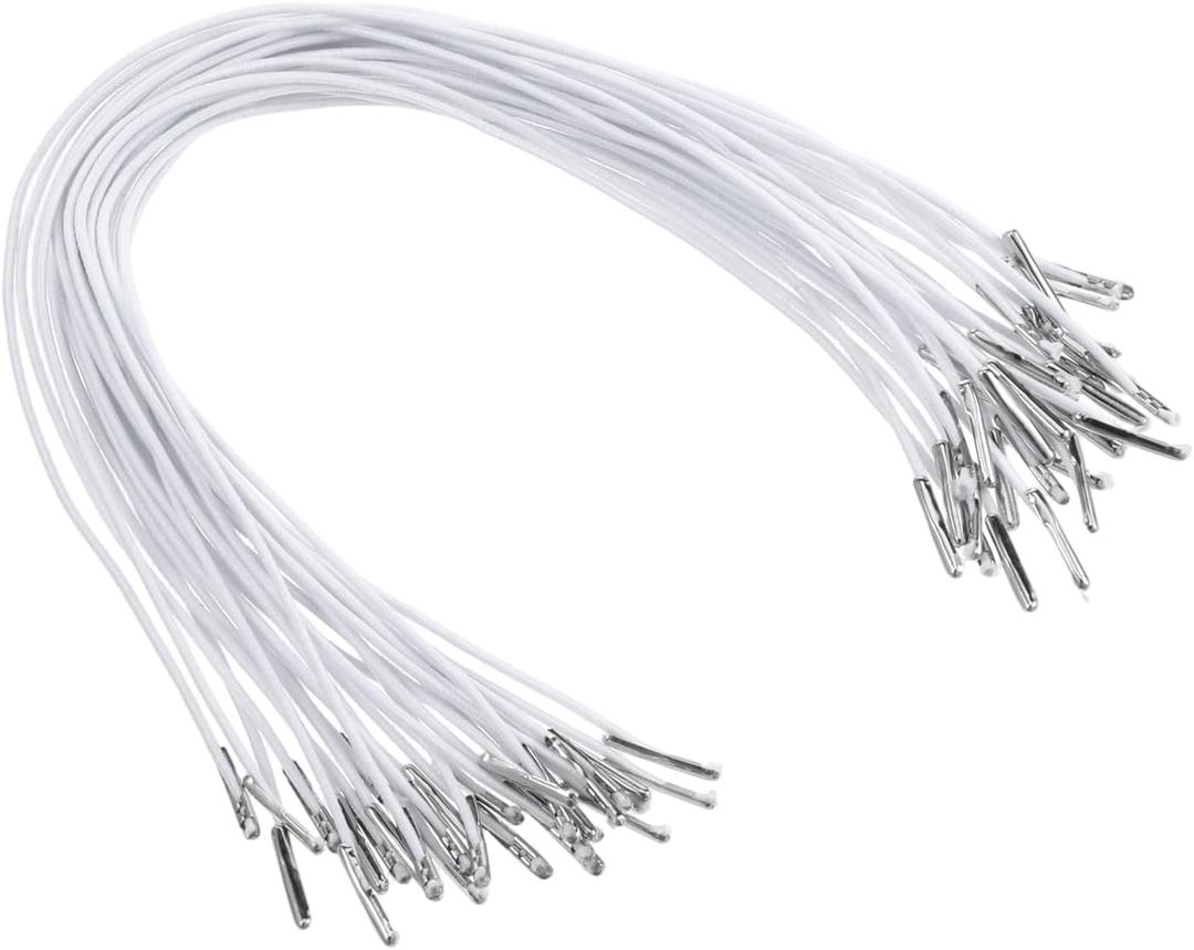 30 PCS White Elastic Cords with Metal Ends, 11.8 Inch Round Elastic Bands for Crafts, White Elastic Strap for Masks, Soft Elastic Extender Straps for Mask Making Party Hats DIY Signs Badges