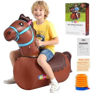 Whubefy Giant Infatable Bouncy Horse Toys, 2 PCS Thick PVC Ride On Bouncer Animal Hopper Jumping Toys with Pump for Indoor Outdoor Play, Puncture-Resistant Bouncer for Kids Teens Ages 5+, 220 lbs