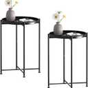 Garden 4 you Small Side Table, Mini Round End Table, Black Tray Table with Metal Frame, Modern Nightstand for Living Room, Bedroom, Patio, Small Space, 2pcs