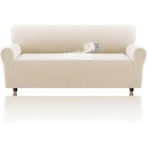 H.VERSAILTEX Jacquard Sofa Slipcover with Waterproof Seat Furniture Protector 1 Piece Stretch Sofa Covers with Elastic Bottom for Kids, Pets, Dog, (Sofa, Ivory)