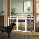 Freestanding Dog Gate Indoor Wooden Pet Gates for Doorways White Foldable Dog Fence for Stairs Puppy Gate for The House,Support Feet Included,Cedar,32" Height-3 Panels (3 Panels60''W x 32''H)