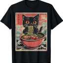 Anime Shirt For Men Women Kids Cat Ramen Noodles Unisex Anime Cat Ramen Japanese Funny Graphic Tees Kawaii Cat Anime Gifts TShirt Black S