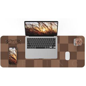 Non-Slip Checkered Desk Mat, Waterproof PU Leather Protector, Large Blotter, Easy Clean Laptop Writing Mat for Work/Home/Decor (Brown 31.5" x 12")