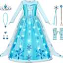 Spooktacular Creations Halloween Kids Ice Princess Dresses, Light-Up Princess Costume for Girls, Sequin Gown for Birthday (Small(5-7 yrs))