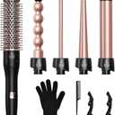 Lopeie 5 in 1 Wand Curling Iron Set, Hair Styling Tools with Thermal Brush and 4 Interchangeable Ceramic Barrels from 1/2 to 1 1/2 inch, Fast Heating, Dual Voltage Hair Curler, Gifts for Women