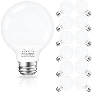 12 Pack Bathroom G25 Vanity Light Bulb, Cotanic 5000K Daylight LED Globe Light Bulbs, E26 Standard Base, 5W(60 Watt Equivalent Incandescent Replacement), 500LM, Non-Dimmable