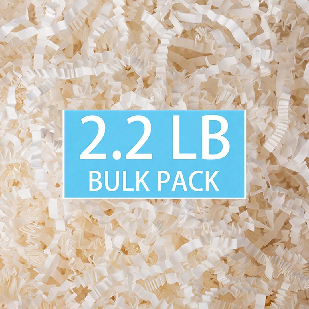 mxxkms 2.2 LB High - Capacity White Crinkle Paper Filler - Premium Shredded Paper for Gift Baskets, Birthdays, Weddings & Christmas - Ample Fill for Packaging & Craft Projects