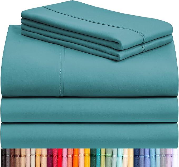 LuxClub 5 PC Split King Sheet Set, Breathable Luxury Bed Sheets, Deep Pockets 18" Eco Friendly Wrinkle Free Cooling Sheets Machine Washable Hotel Bedding Silky Soft - Teal Split King