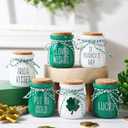 FunouHome St. Patrick's Day Decorations - 6PCS Mini Glass Jars - Farmhouse St. Patrick's Day Decor for Home, Kitchen, Table, Fireplace Mantel