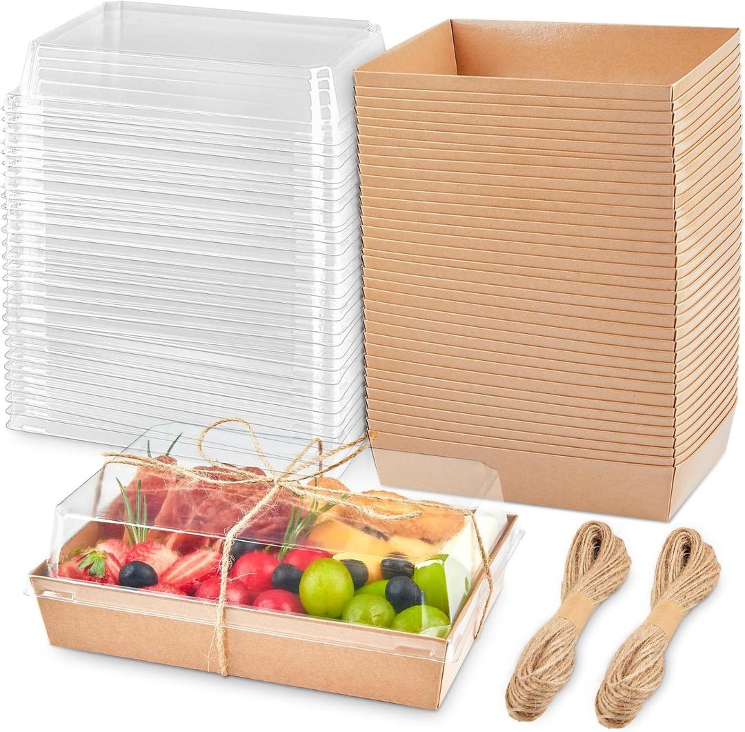 7x5 Inches Charcuterie Boxes with Clear Lids, 50 Pack Paper Bakery Boxes with Window Take Out Containers for Cupcakes, Salads, Strawberries, Cookies and Treats (Brown)