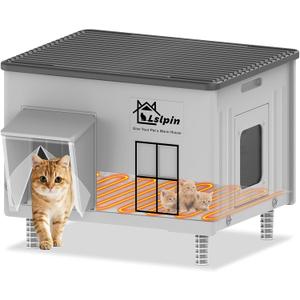 Large Heated Cat House for Outside Cats in Winter, Lslpin Weatherproof & Insulated Outdoor Feral Cat House with Escape Door,Outside Cats House Shelter with Heating Pad 21.616.917.5