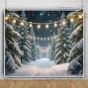 Winter Snowy Forest Backdrop 10x8ft Glitter Snow Pine Trees Winter Wonderland Backdrop for Photography Christmas Photo Props for Photoshoot Happy Holidays Xmas Decorations Backgrounds (Blue)
