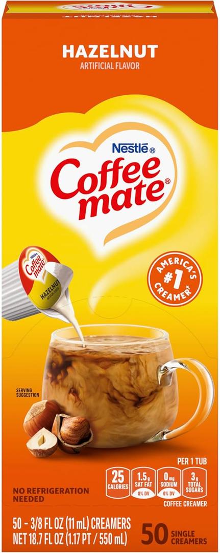Nestle Coffee mate Liquid Coffee Creamer Singles, Hazelnut, 50 Ct Box, Best By Apr 2026