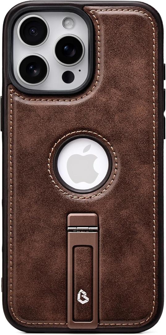 Bullroye for iPhone 16 Pro Case Leather with Stand, Strong Magnetic Fits for MagSafe (Cocoa, iPhone 16 Pro)