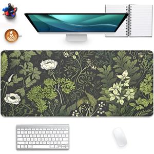 Sage Green Floral and Plant Desk Pad Mouse Pad,Large Gaming Mouse Mat with Stitched Edges,Non-Slip Waterproof Rubber Base Mous Mat for Office Computer Keyboard Laptop Home(27.5X11.8 in)