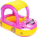 iGeeKid Inflatable Baby Pool Float with Canopy, Safty Seat for Infant Baby Swim Float Rings Car Shaped Swimming Pool Floaties for Baby Toddler Age of 6-36 Months (Pink)
