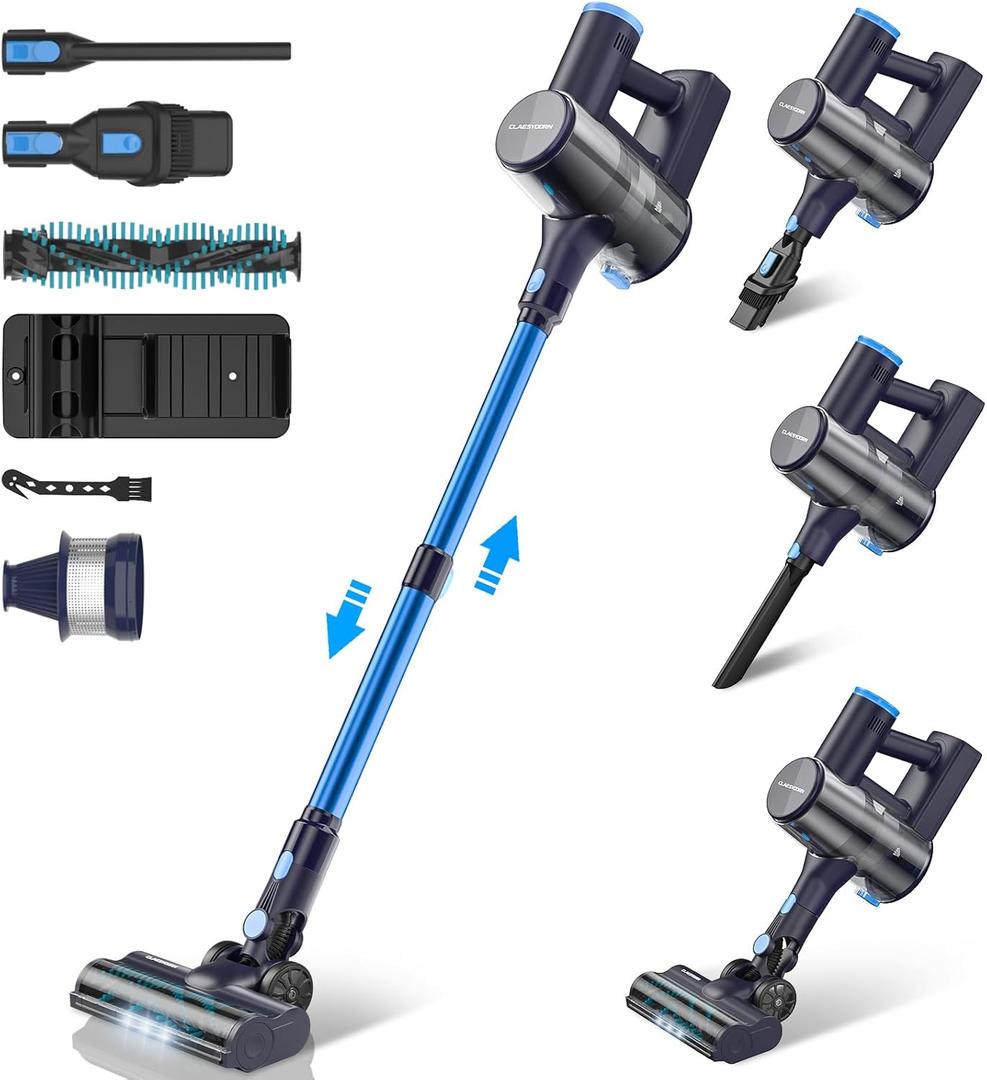Claesydorn Cordless Vacuum Cleaner, Powerful 6-in-1 Lightweight Stick Vacuum Up to 45mins Runtime with Ultra-Large Capacity Battery, Rechargeable Handheld Vacuum for Hard Floor Pet Hair Home