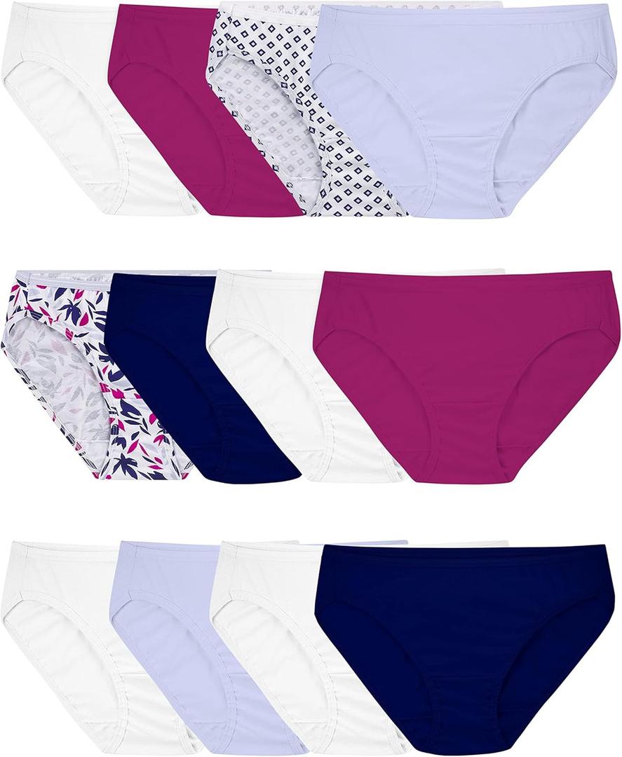 Fruit of the Loom Women's Eversoft Cotton Underwear Multipacks, Tag Free & Breathable, (6, Bikini - Pink/Navy/White)