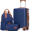 Cosbarn Carry On Luggage,3 Piece Suitcase Set,22x14x9 Airline Approved, Carry on Luggage With Backpack, Navy Blue
