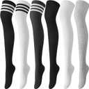 Trifabricy Thigh High Socks for Women, Warm Over Knee High Socks, Extra Long Striped High Boot Stockings for Daily Wear (6 Multicolor)