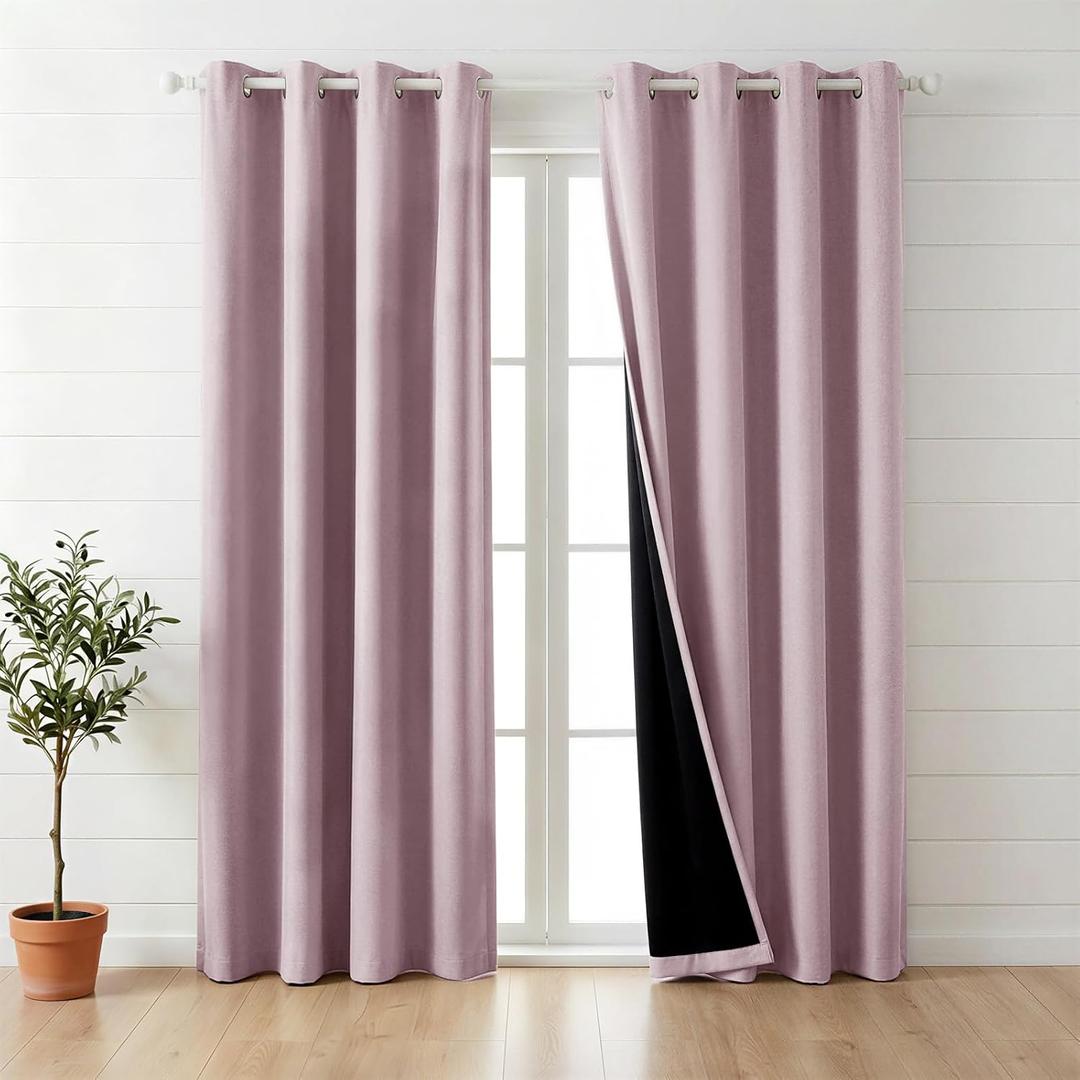 100% Blackout Curtains for Bedroom 72 Inch,2 Panels,Dark Pink | Faux Linen Cutains for Bedroom,Thermal Insulated Grommet Window Drapes,Blackout Curtains with Black Back,52 x 72 in,2 Panels