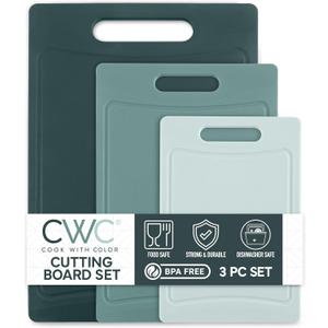 COOK WITH COLOR Non-Slip Cutting Board Set  Kitchen Essentials with Easy Grip Handle for Meat, Veggies, and Fruits, 3 Cutting Boards, Teal