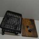 Fruit Basket with Wooden Lid for Kitchen, 4-Tier Stackable Wire Fruit Vegetable Storage Basket Organizer Stand on Wheel, Produce Basket Potato Onion Storage Bins Rack Cart for Pantry