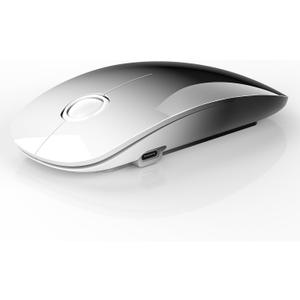 RAPIQUE R306 Pro Wireless Mouse Bluetooth & 2.4G, Connect Up to 3 Devices, Type-C Rechargeable, Silent Click, Slim Portable Design for Laptop, Tablet & MacBook White to Black Gradient
