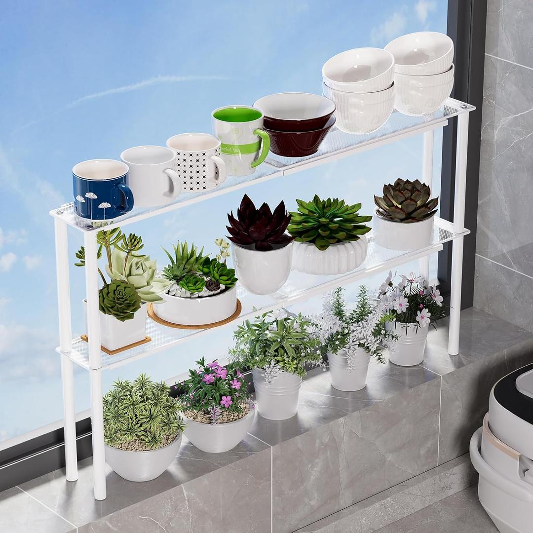 2-Pack Mesh Shelf Organizer, Stackable and Expandable, for Over-Sink Storage, Kitchen Counter, Windowsill Plants, Bathroom, and Office Desk - Narrow Tall Space-Saving Solution