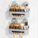 LEVERLOC Shower Caddy Suction Cup 2 Pack, Shower Organizer Removable Bathroom Shelf, Storage Suction Powerful Max Hold 22lbs Bathroom Caddy Waterproof Holder, Gray