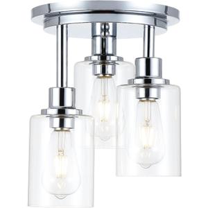 Chrome Semi Flush Mount Ceiling Light, Modern 3-Light Glass Ceiling Light Fixture, 11.2'' Ceiling Lamp for Kitchen, Bedroom, Hallway, Entryway