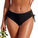 Blooming Jelly Womens Bikini Bottoms String Bathing Suit Bottom Reversible Full Coverage Mid Rise Side Tie Swim Briefs (Black, L)