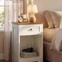 VASAGLE Nightstand with Charging Station, 1 Drawer and Open Shelf, 1 PACK-15.7"D x 11.8"W x 23.2"H