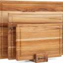 Teak Cutting Board Set with Stand | 3 Pcs Durable Wooden Cutting Boards for Kitchen | Splinter-Free & No Cracking Design | Non-Slip Wood Cutting Boards with Deep Juice Groove