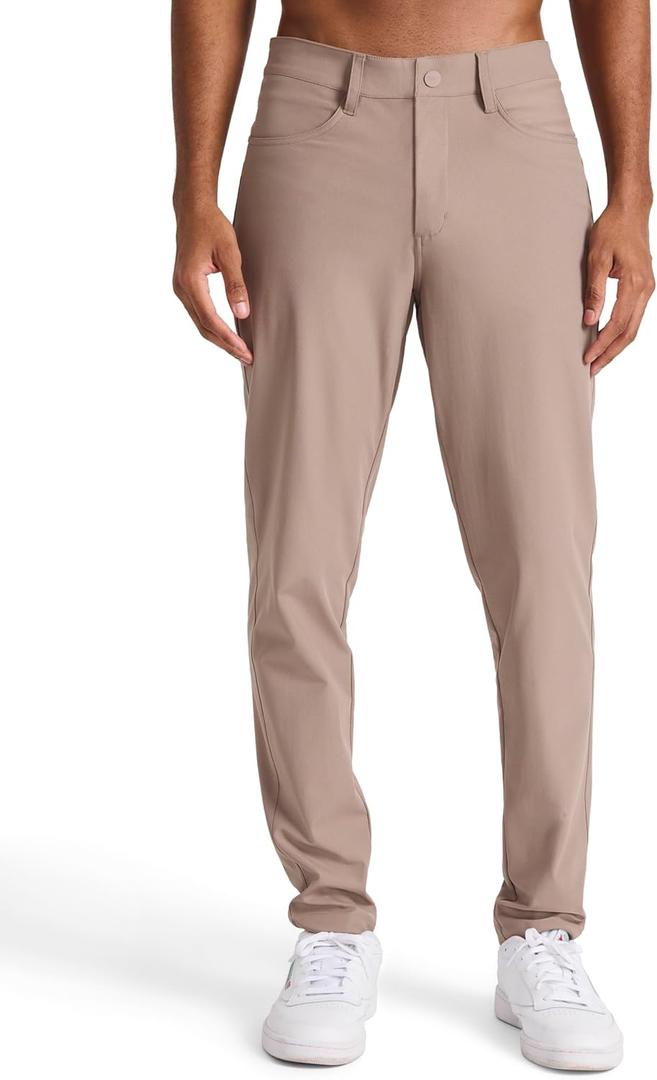 Reebok Men’s 5-Pocket Voyager Oblong Pant, Tapered Slim Fit, Lightweight Poly Double-Knit Fabric, Driftwood, 36X32