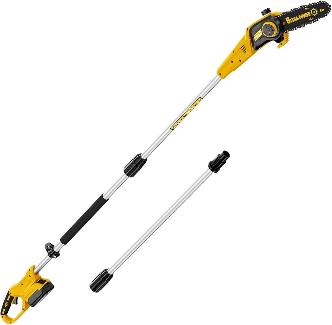 Cordless Pole Saw, Compatible with Dewalt 20V Max Batteries, 8 Inch Low Kick-Back Bar and Chain, Extension Pole for Up to 15 FT Reach, Auto Lubrication System, Tool Only-Battery & Charger not included