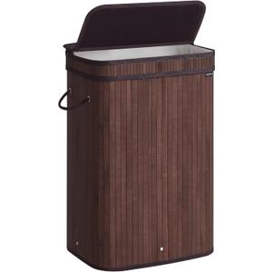 SONGMICS Laundry Hamper with Lid, Bamboo Laundry Basket, Removable Machine Washable Laundry Basket, with Handles, 19-Gallons, for Laundry Room, Bedroom, Bathroom, Chestnut Brown ULCB061K01