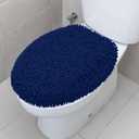 Shaggy Chenille Bathroom Toilet Lid Cover, Ultra Soft Plush Seat Covers, Fluffy Absorbent, 19x21 Inches, Standard Toilet Lids for Bathroom Machine Wash & Dry, Navy Blue