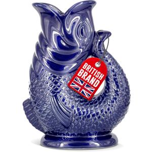 The Bubble Jug Dark Cobalt Blue 50 fl oz 1.5L Litre Extra Large Glug Gurgle Pitcher - Fish Shaped Jug - Decorative Ceramic Glugging Cocktail, Water and Gin Vase and Gurgling Carafe Pot