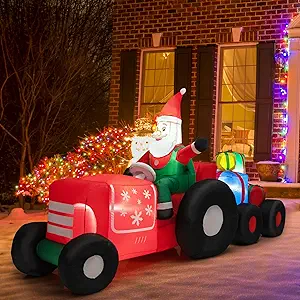 Tangkula 9 FT Christmas Inflatable Santa Claus on Truck with Gift Boxes, Self Inflating Christmas Decoration with Built-in LED Lights & Waterproof Fan, Outdoor Blow up Xmas Decor for Yard, Lawn, Party