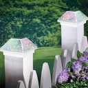 SUNNYPARK 2PK Mosaic Solar Post Cap Lights Outdoor for 4x4, 3.5x3.5 Post Crackled Glass Deck Fence Lamp Weatherproof LED Light Decor in Garden, Yard, Outdoor Table, Balcony, Landscape- Iridescent